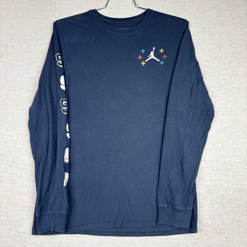 Jordan Mens Champions of the World Long Sleeve T-Shirt Black Multi Color Medium
